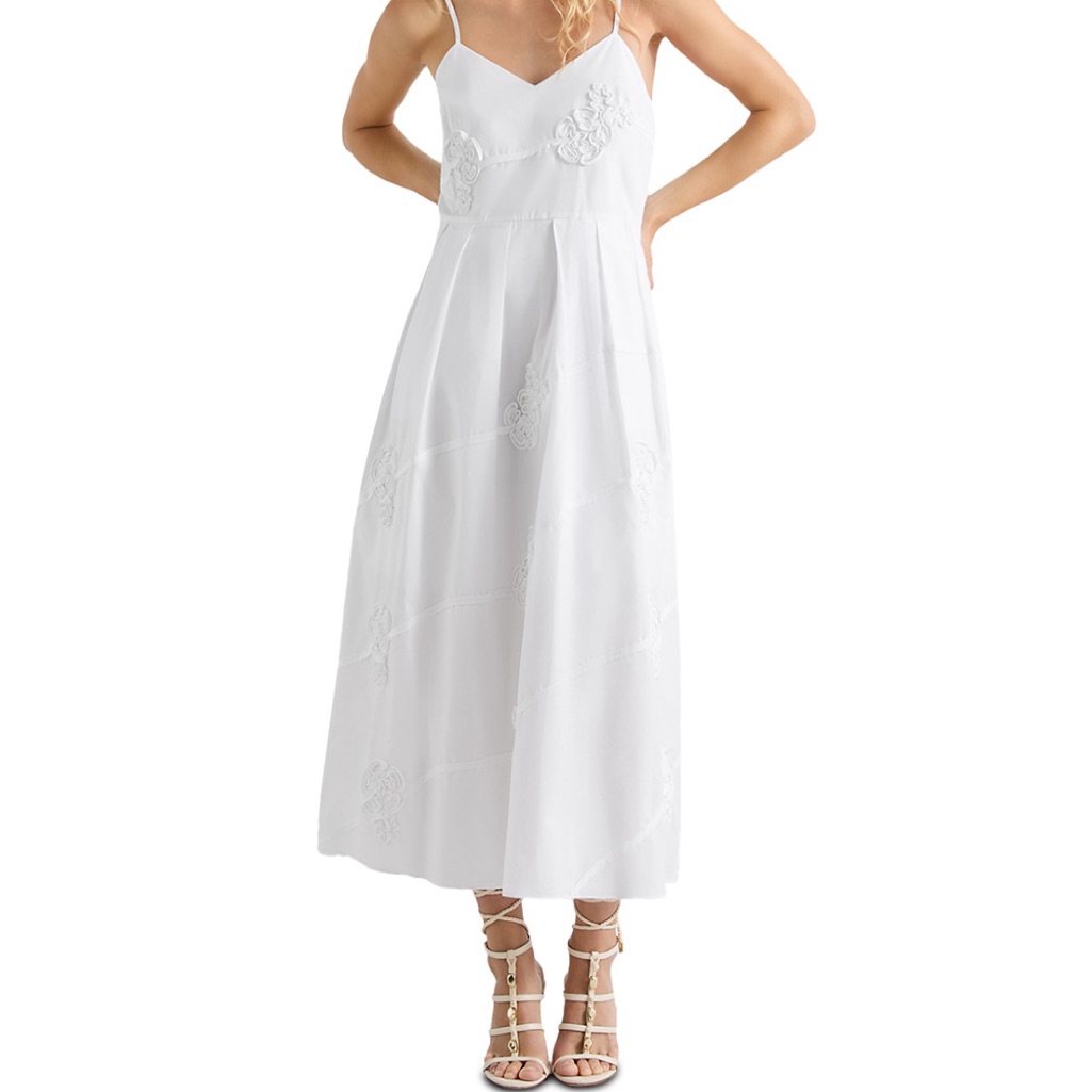 Marella White Spaghetti-Strap Floral Appliqu Maxi Dress